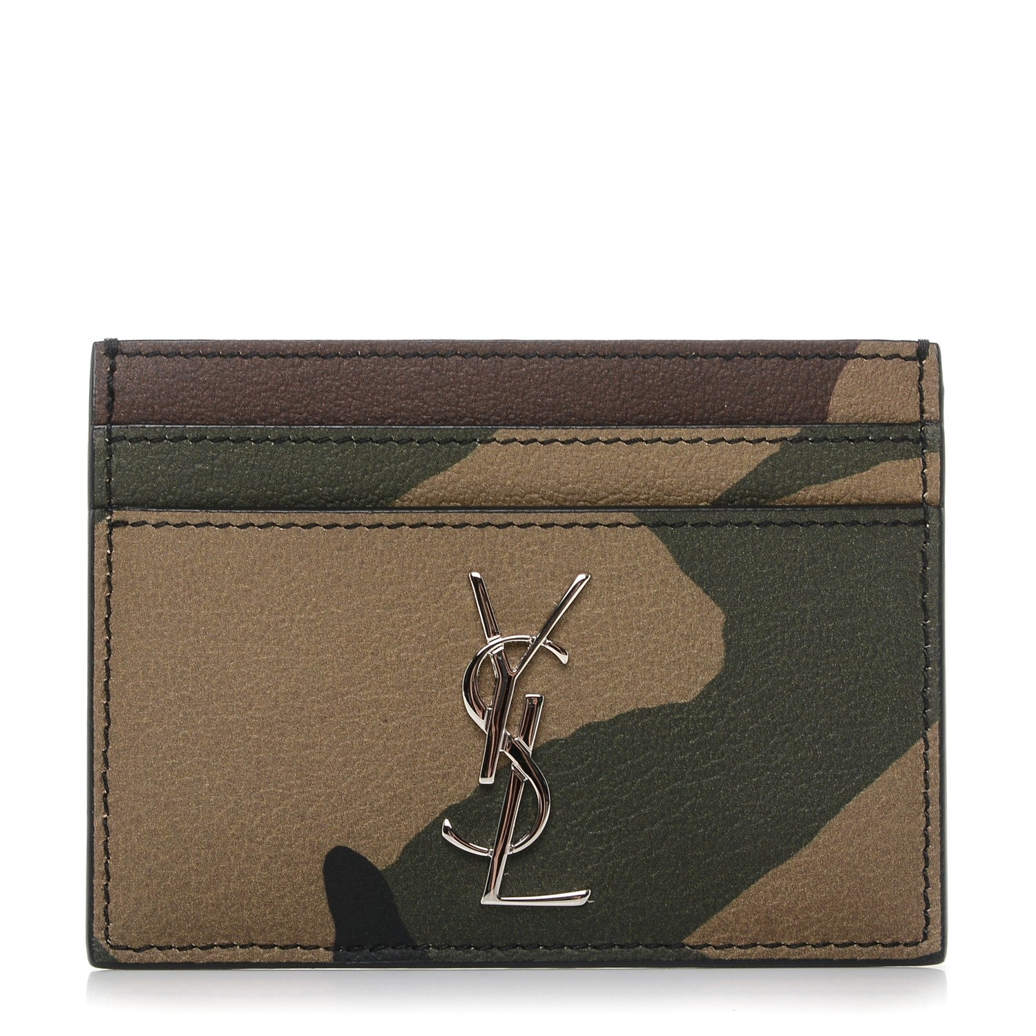 Saint Laurent Calfskin Camouflage Monogram Credit Card Case Kaki 1 of 6