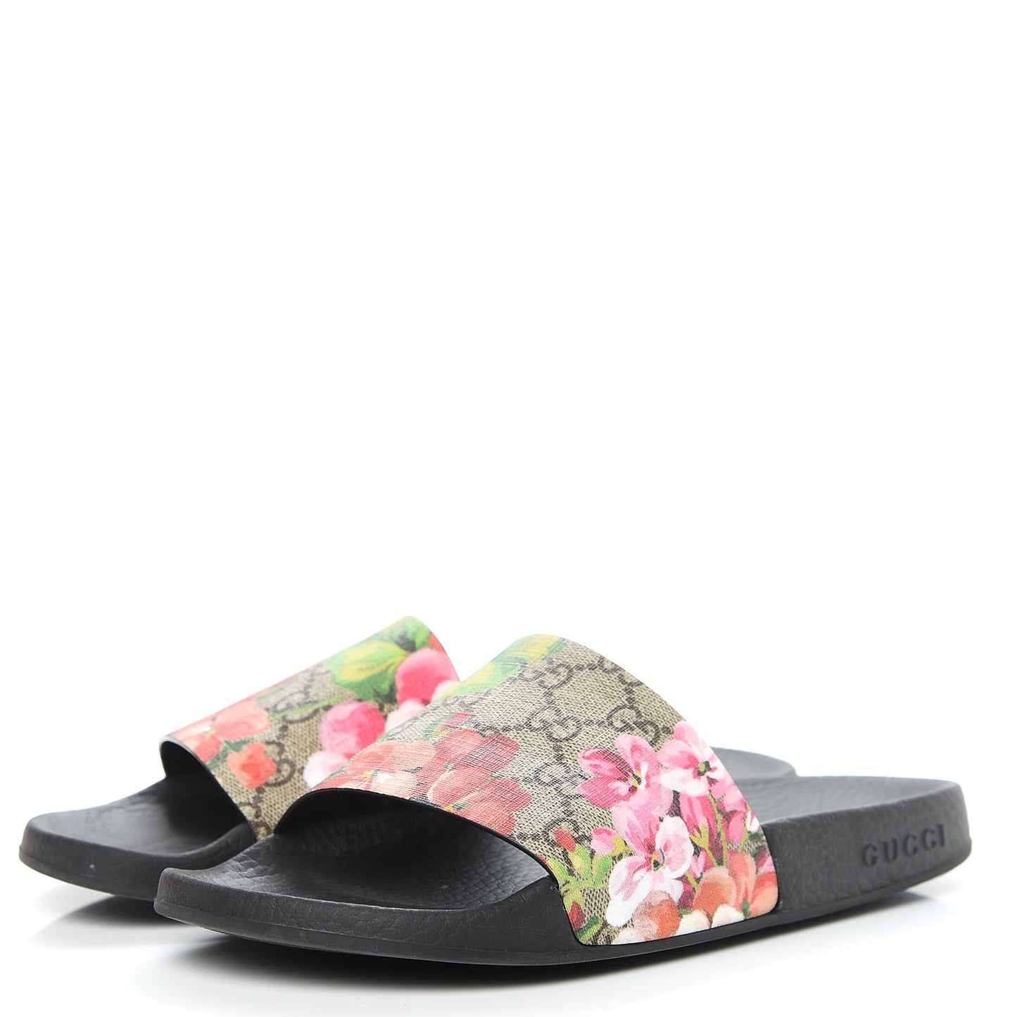 GG Supreme Monogram Blooms Slide Sandals 37 Beige Multicolor
