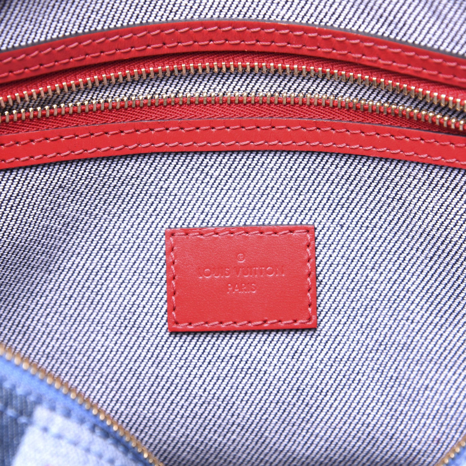 Louis Vuitton Denim Damier Monogram Patchwork Speedy Bandouliere 30 Blue Rouge 17 of 25