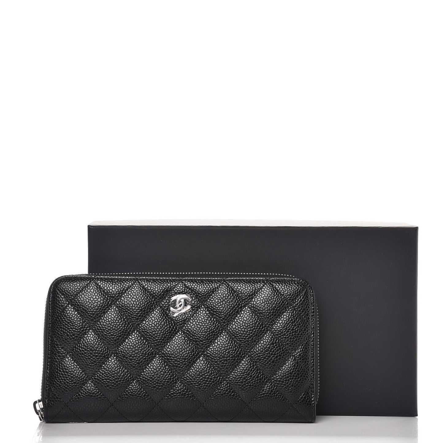 Caviar Quilted Large Gusset Zip Around Wallet Black