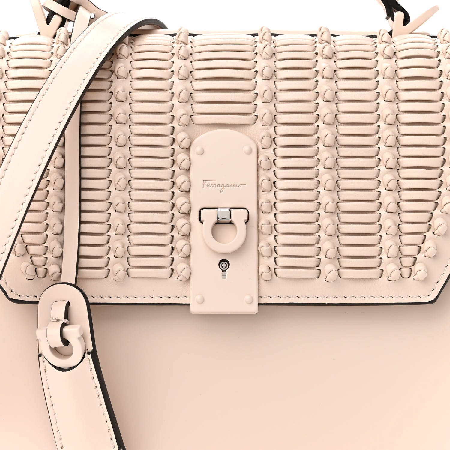 Salvatore Ferragamo Smooth Calfskin Woven Small Boxyz Bone 7 of 9