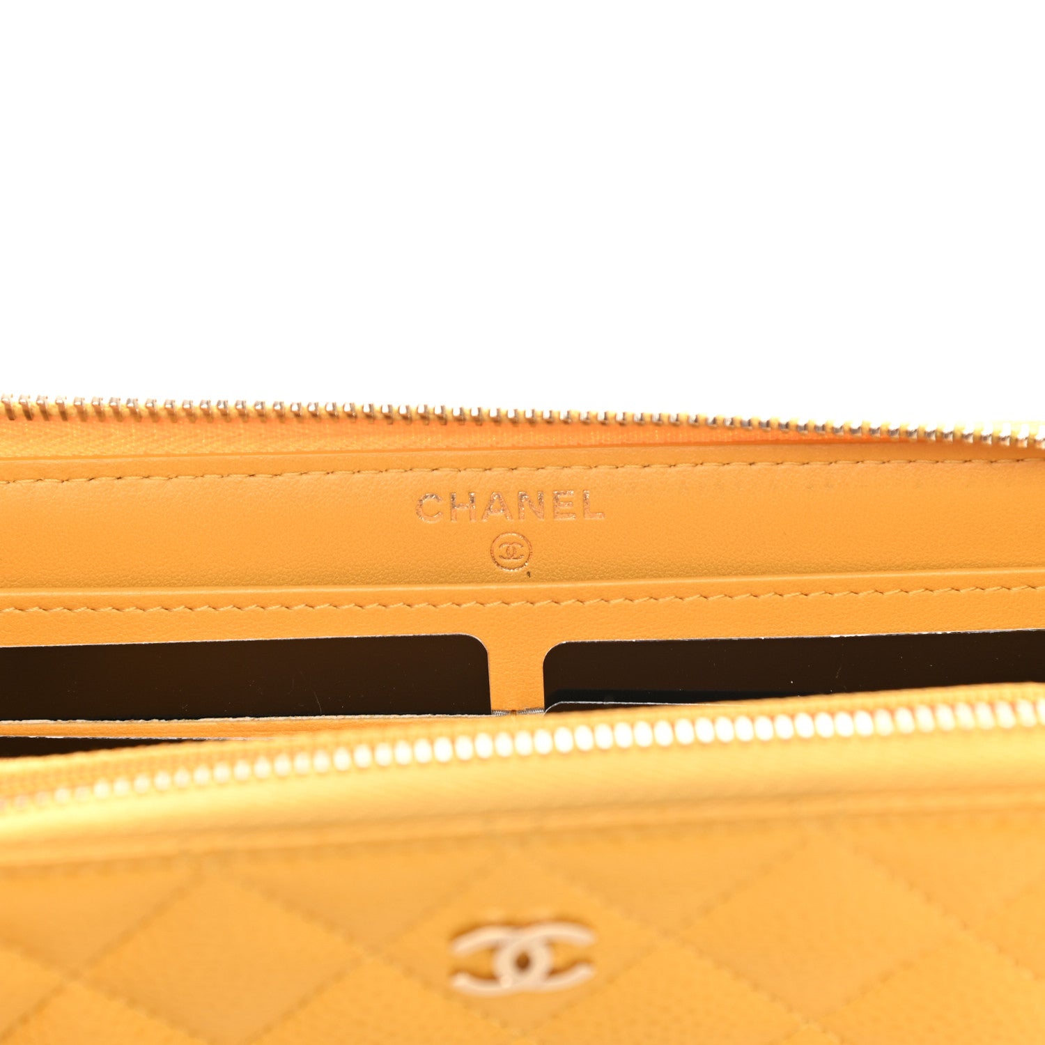 Chanel Caviar Quilted Large Gusset Zip Around Wallet Yellow 6 of 12