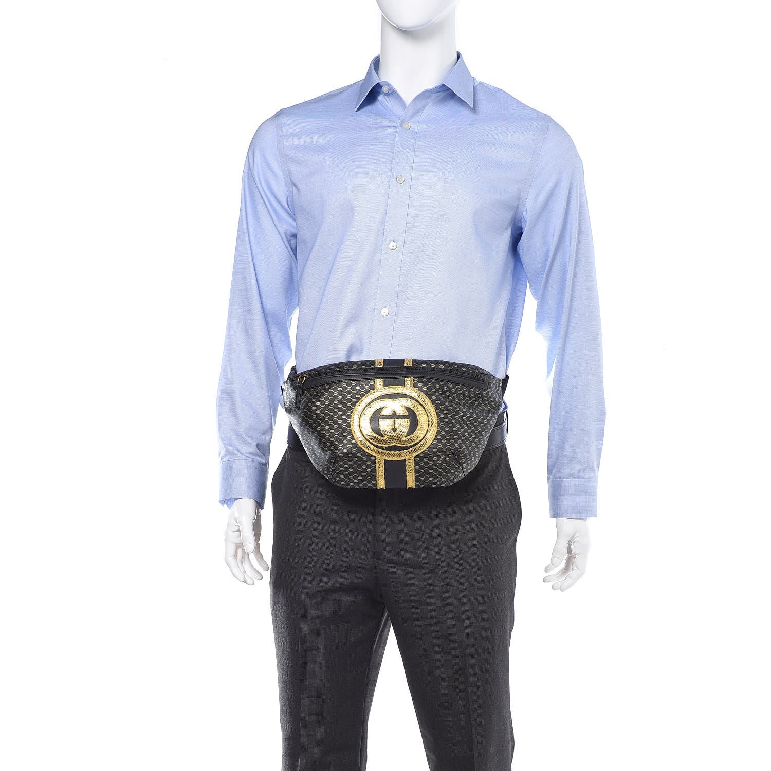 Gucci X DAPPER DAN Calfskin Laminated Ayers GG Micro Monogram Mens Belt Bag Black 2 of 13