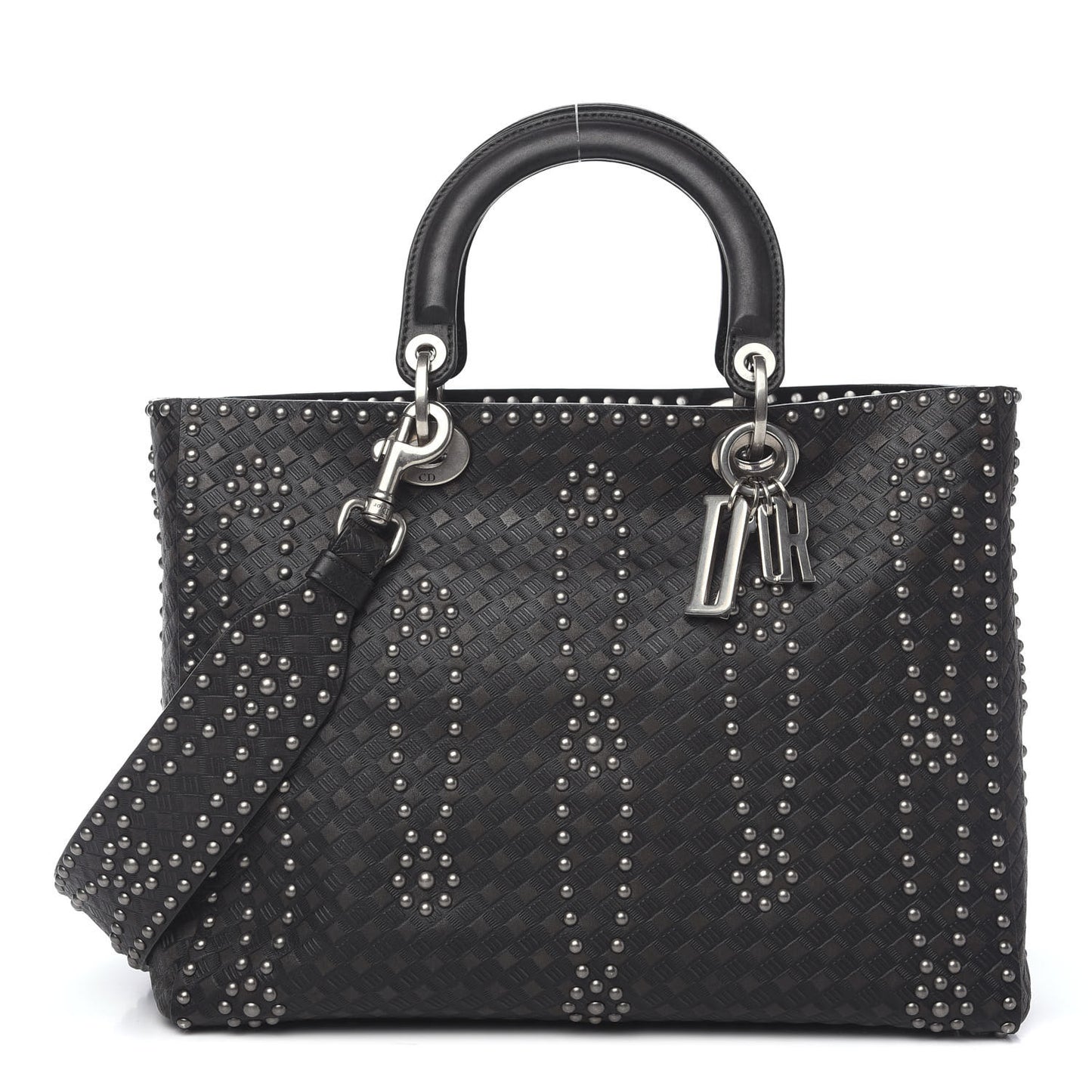 Calfskin Studded Large Lady Dior Black