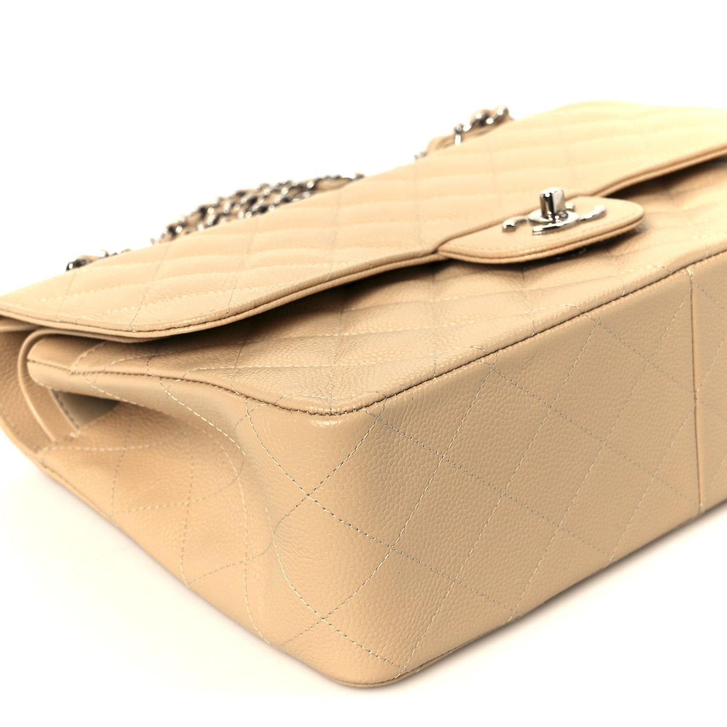 Caviar Quilted Jumbo Double Flap Beige