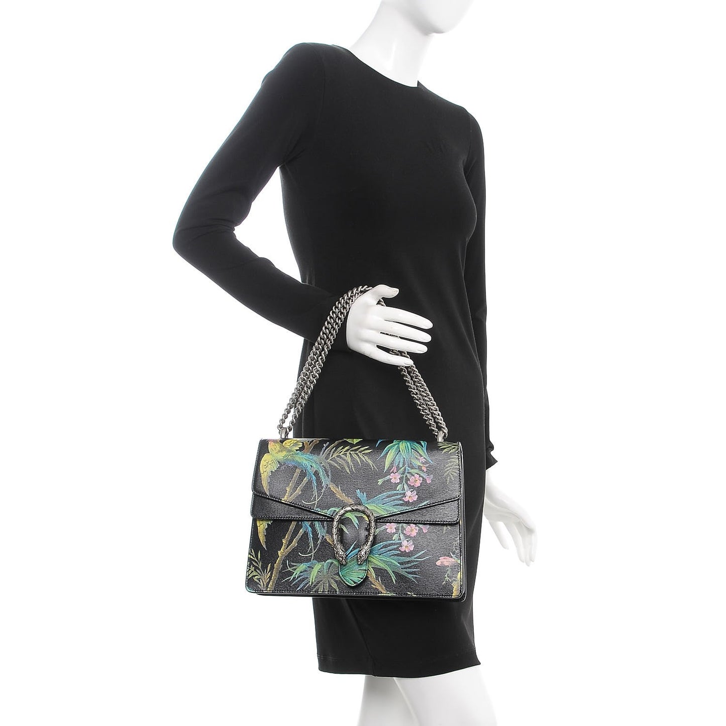 Calfskin Tropical Print Medium Dionysus Shoulder Bag Black Multi