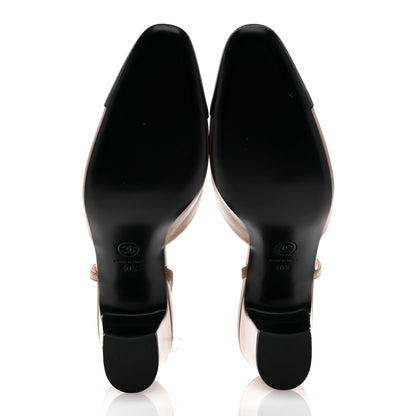 Chanel Lambskin Cap Toe CC Slingback Pumps 40.5 Dark Beige Black 6 of 11