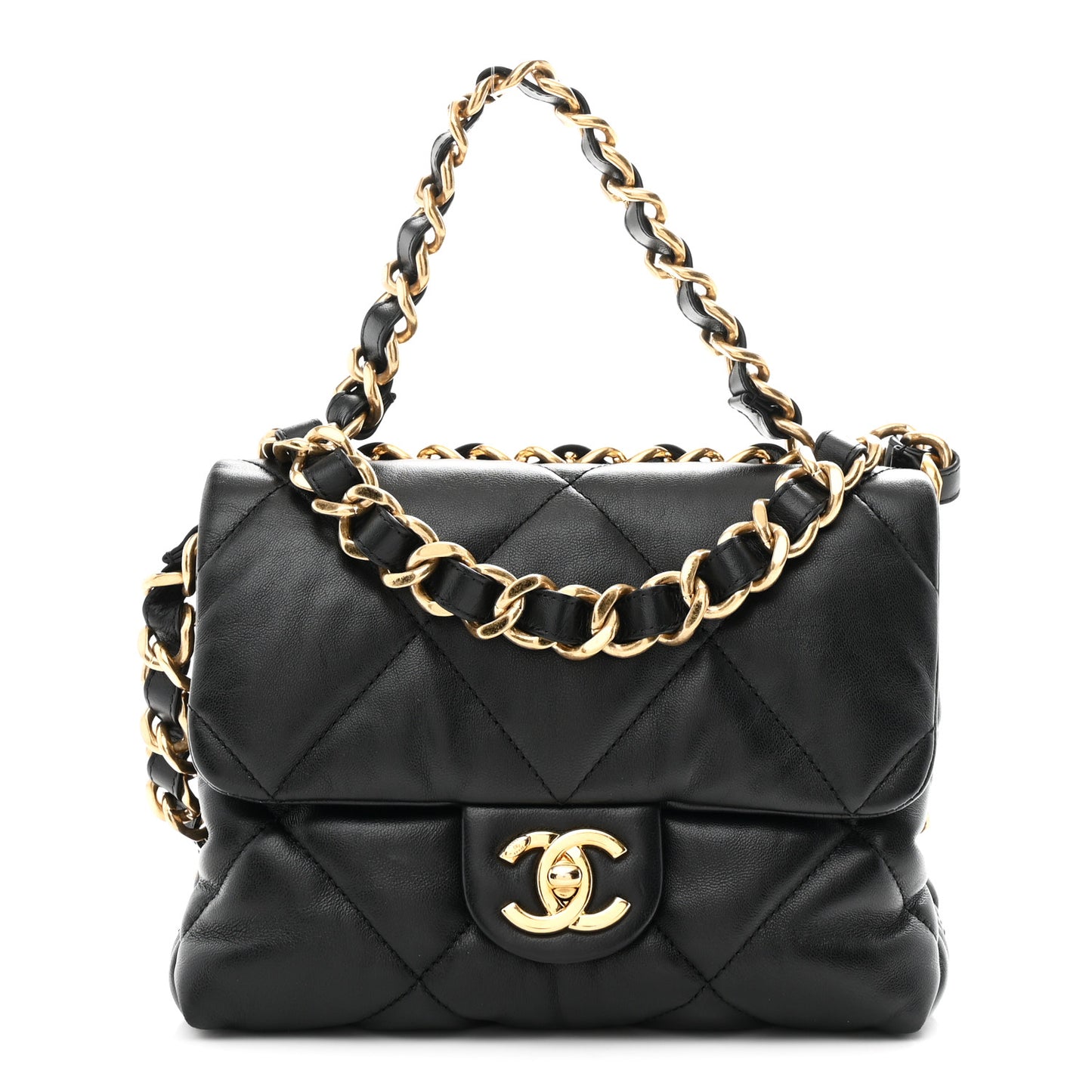 Lambskin Quilted Small Chain Top Handle Flap Black