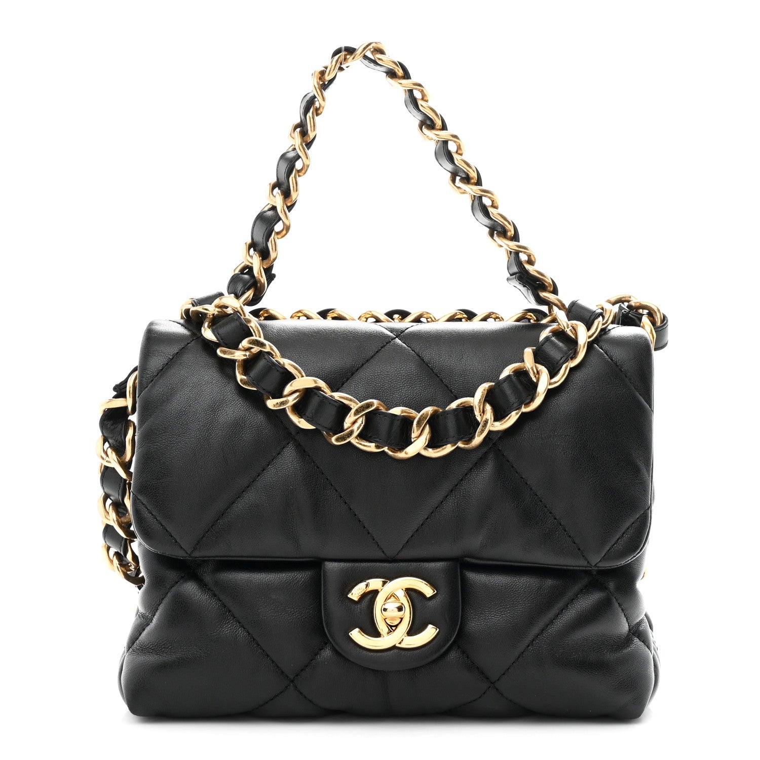 Chanel Lambskin Quilted Small Chain Top Handle Flap Black 1 of 11