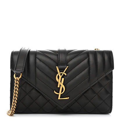 Saint Laurent Lambskin Mixed Matelasse Triquilt Small Monogram Satchel Black 1 of 10