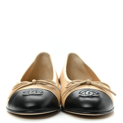 Chanel Lambskin Cap Toe Ballerina Flats 37 Beige Black 2 of 9