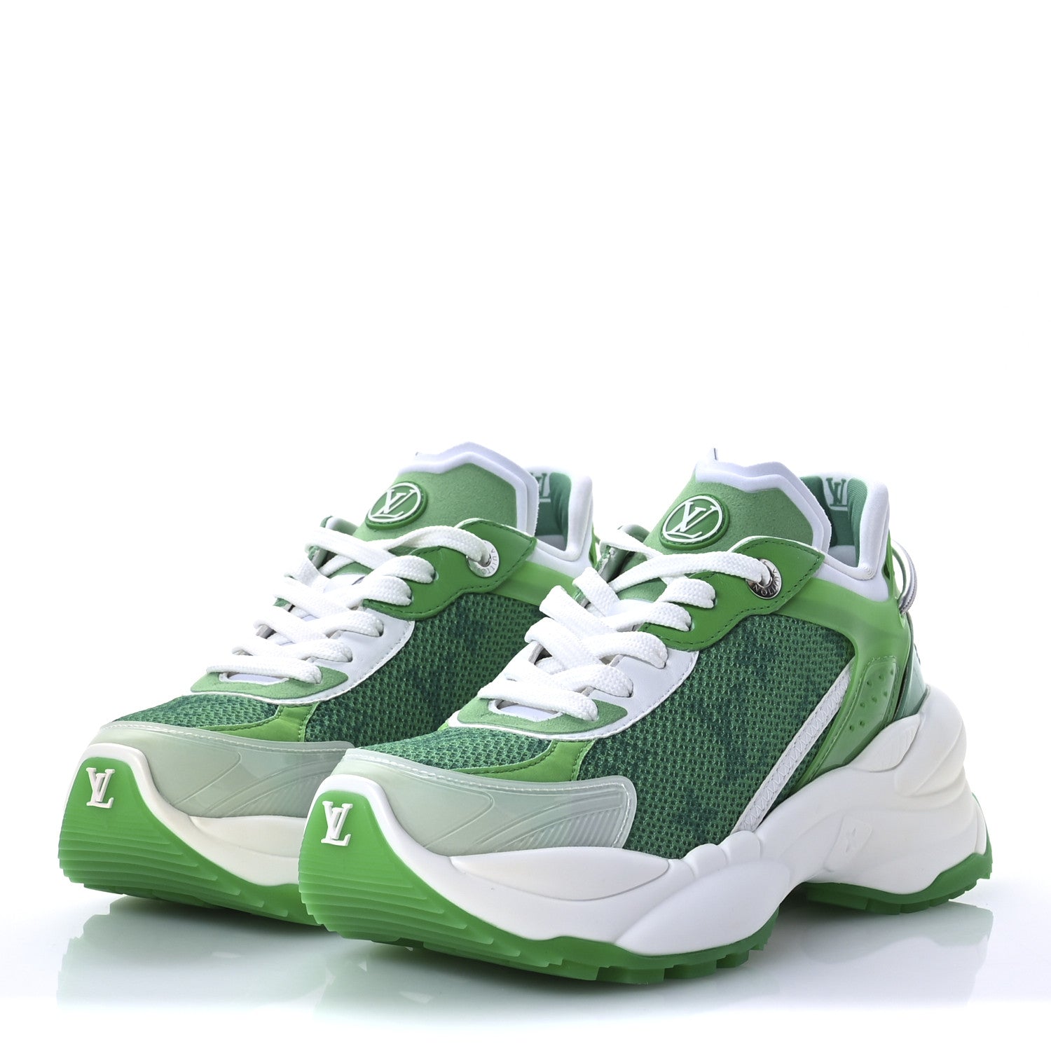 Louis Vuitton Monogram Calfskin Run 55 Sneakers 36 White Green 4 of 8