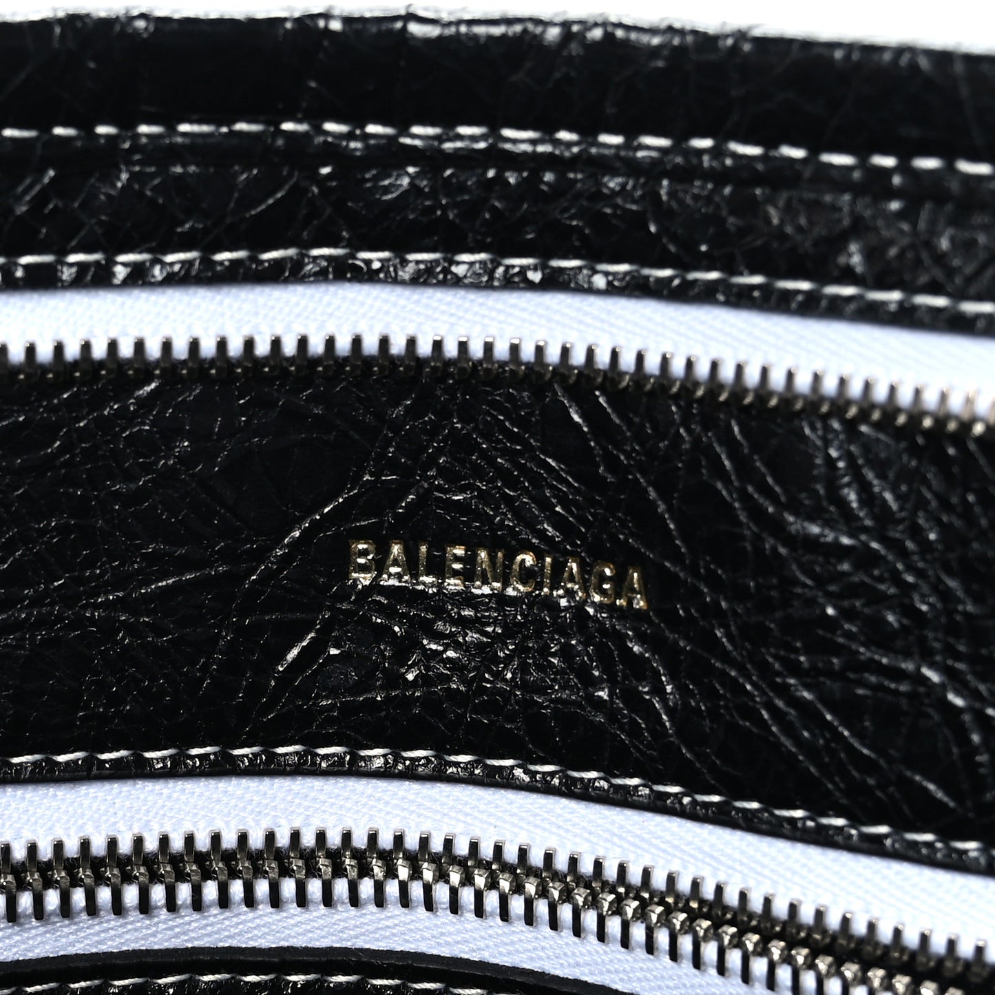 Agneau Arena Striped Patchwork Large Barbes Z Pouch with Handle Black White
