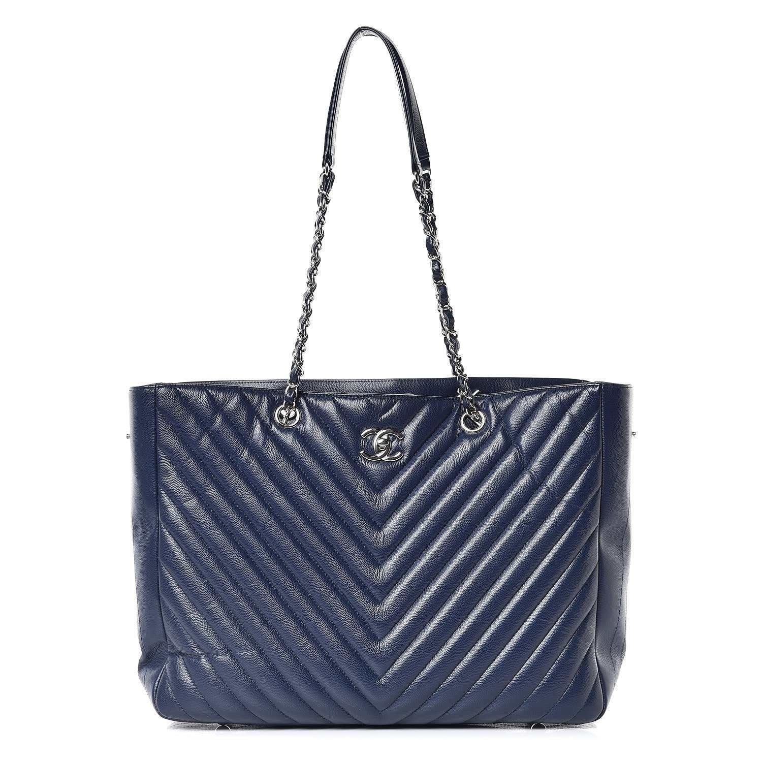 Chanel Caviar Chevron Quilted Timeless Tote Navy 1 of 9