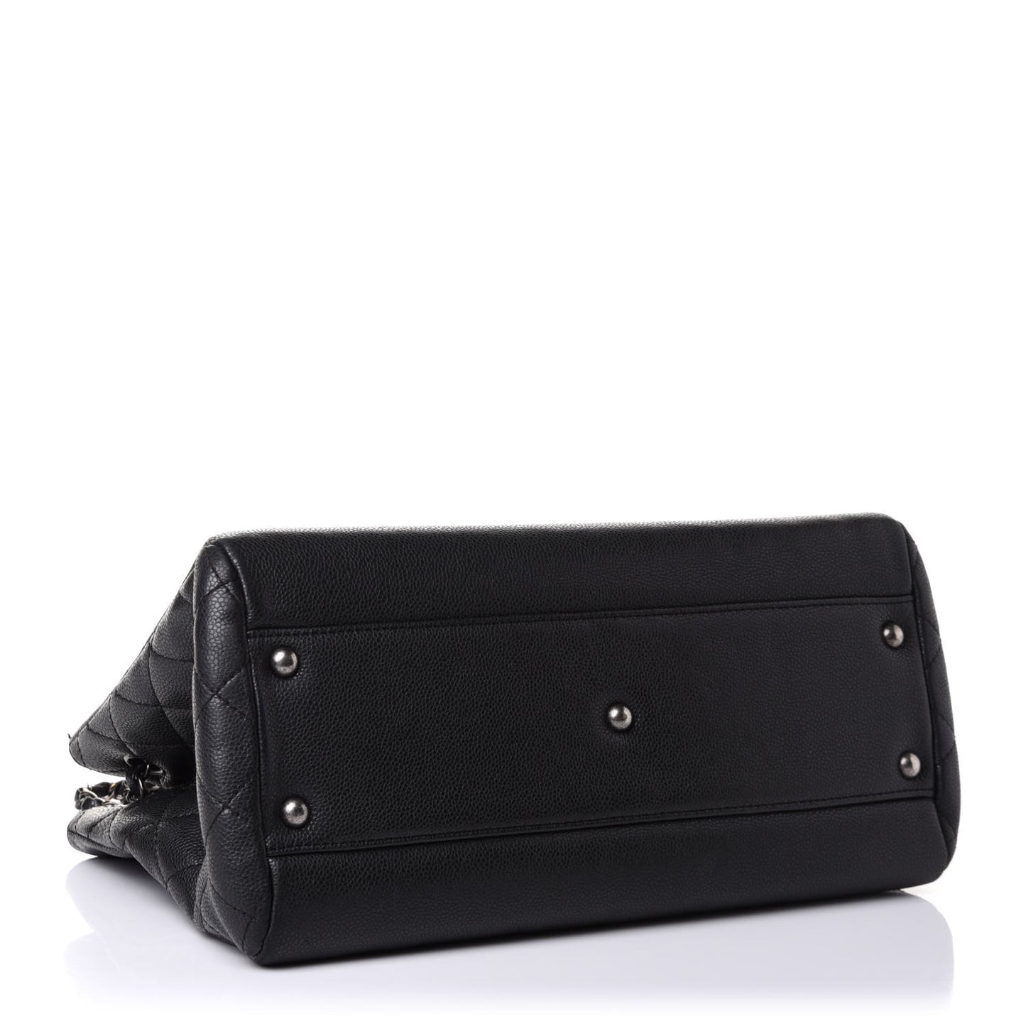 Metallic Grained Calfskin Medium Woven Chain Shopping Tote Black