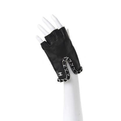 Chanel Lambskin Fingerless Chain CC Gloves 7.5 Black 2 of 6