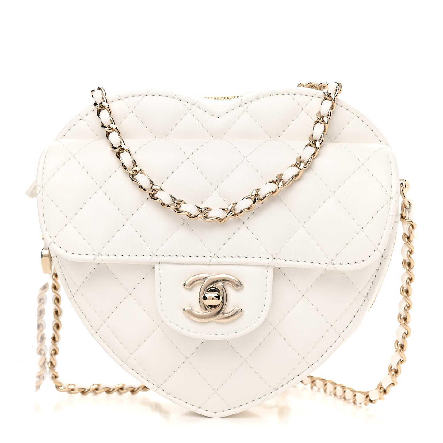 Lambskin Quilted CC In Love Heart Bag White