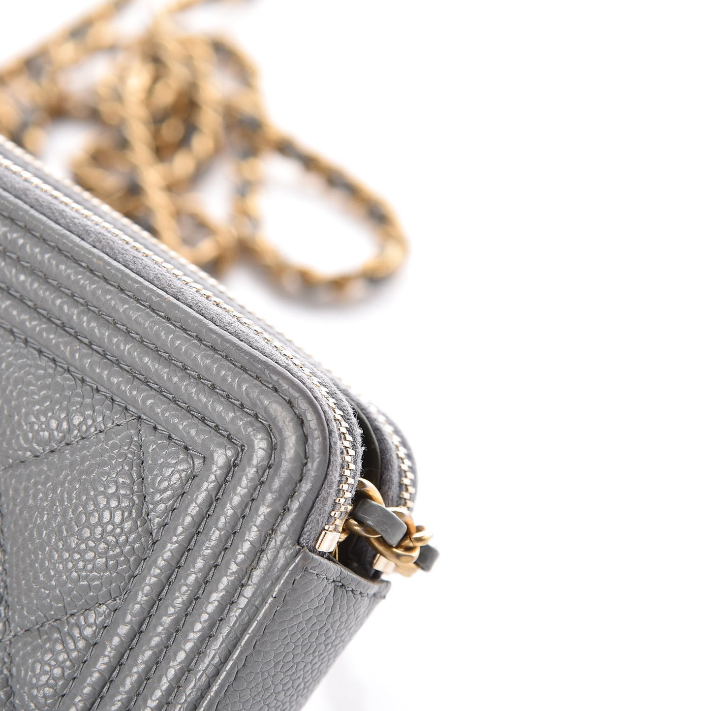 Caviar Quilted Small Boy Clutch With Chain Grey