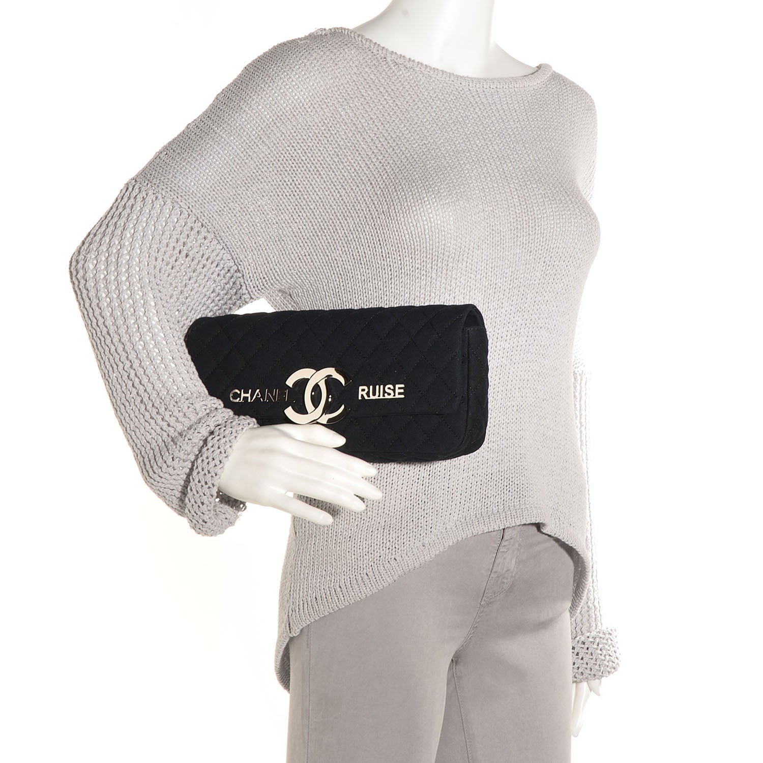 Chanel Canvas Quilted CC Cruise East West Flap Clutch Black 2 of 8