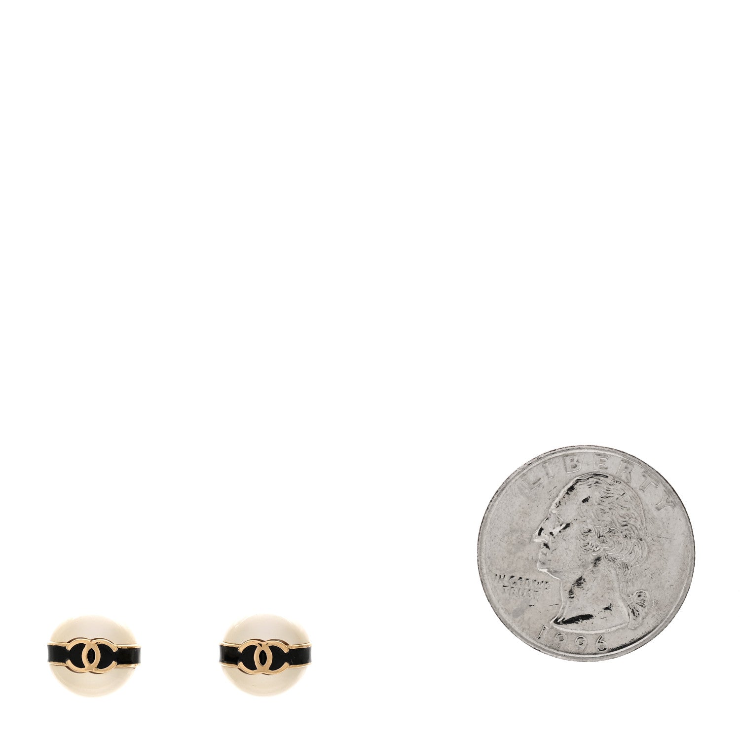 Chanel Pearl Metal CC Round Earrings White Black 2 of 5