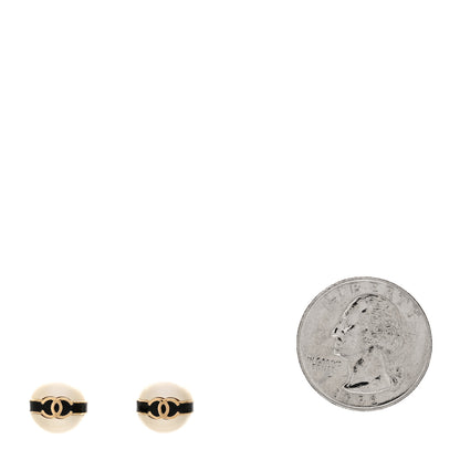 Chanel Pearl Metal CC Round Earrings White Black 2 of 5