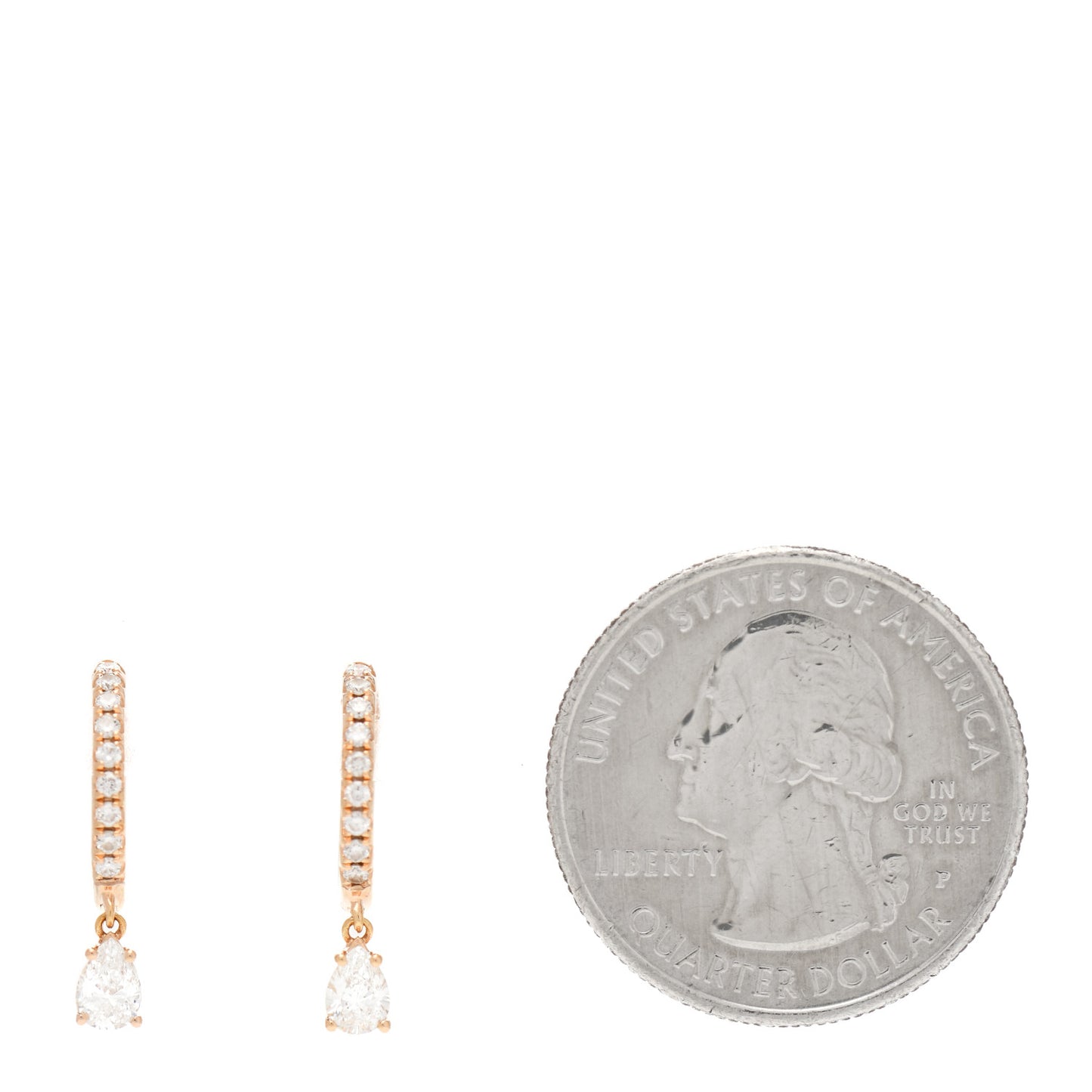 18K Rose Gold Diamond Pear Drop Huggie Earrings