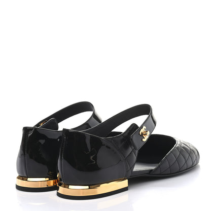 Chanel Patent Lambskin Quilted Cap Toe Ballerina Flats 40 Black 4 of 8