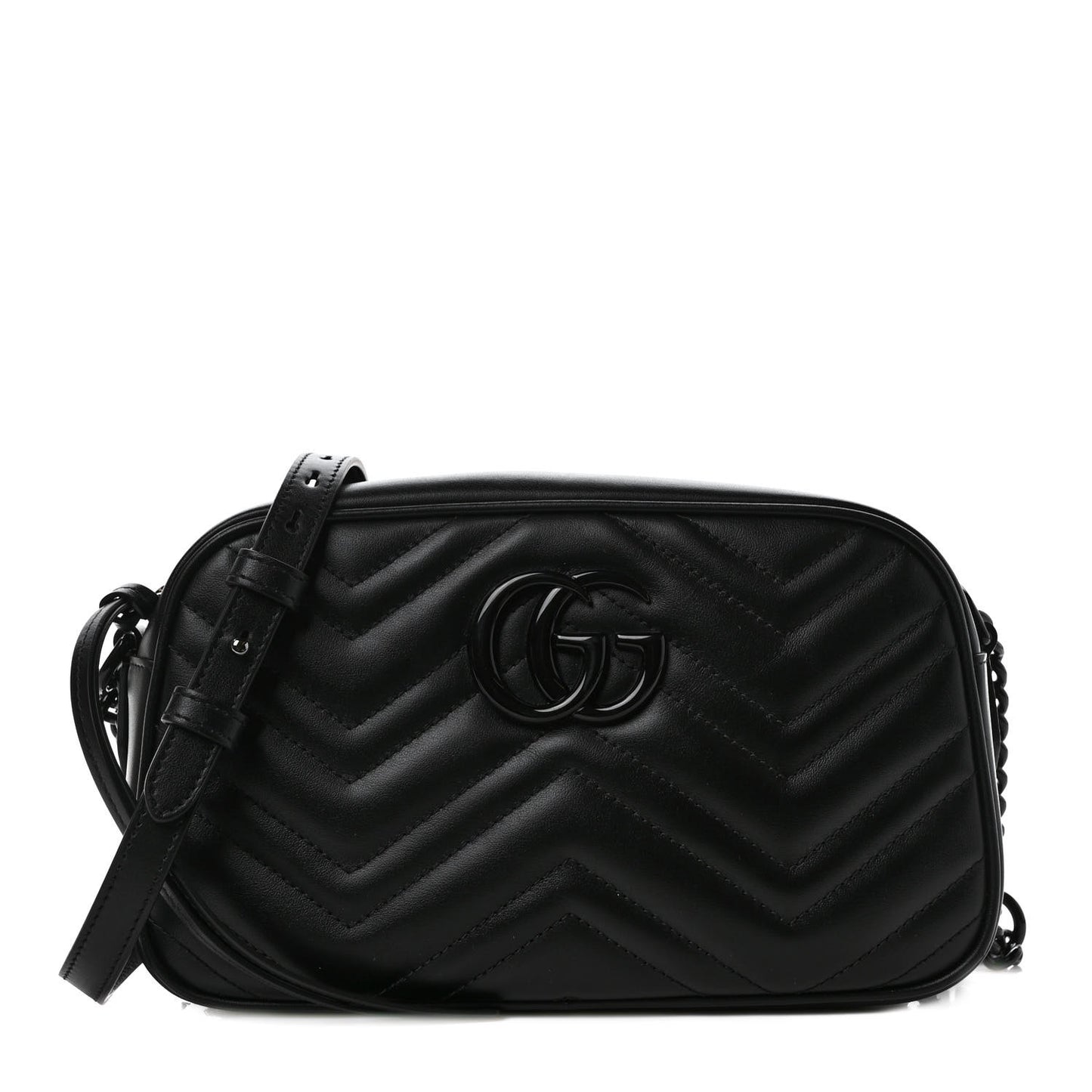 Calfskin Matelasse Monochrome Small GG Marmont Chain Shoulder Bag Black
