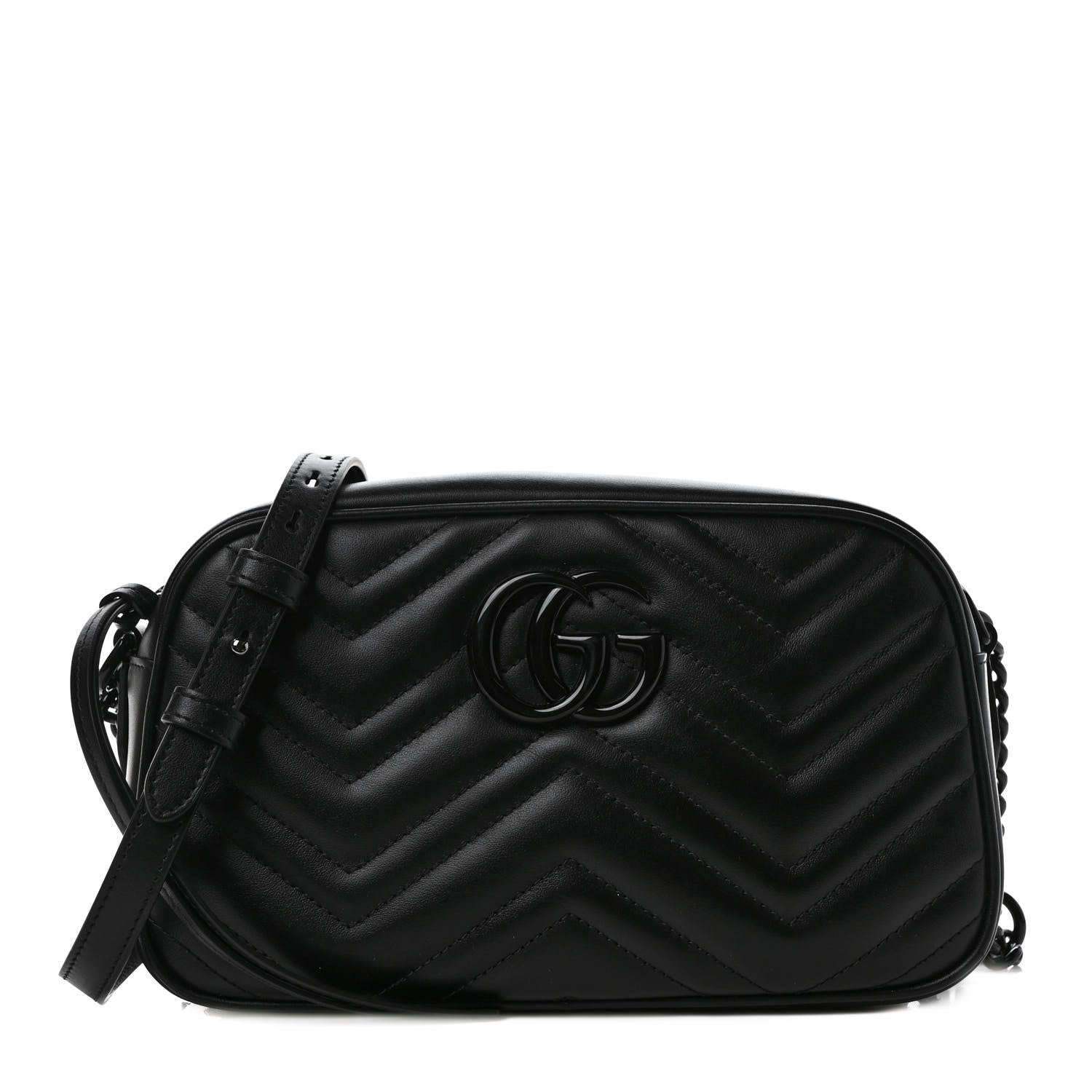 Gucci Calfskin Matelasse Monochrome Small GG Marmont Chain Shoulder Bag Black 1 of 9