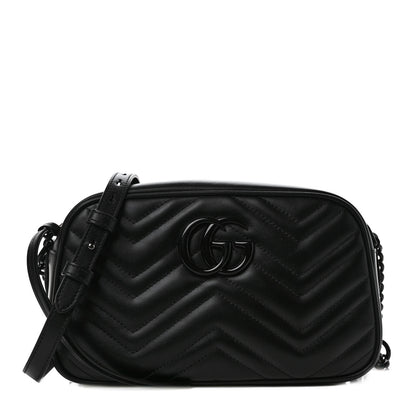 Gucci Calfskin Matelasse Monochrome Small GG Marmont Chain Shoulder Bag Black 1 of 9
