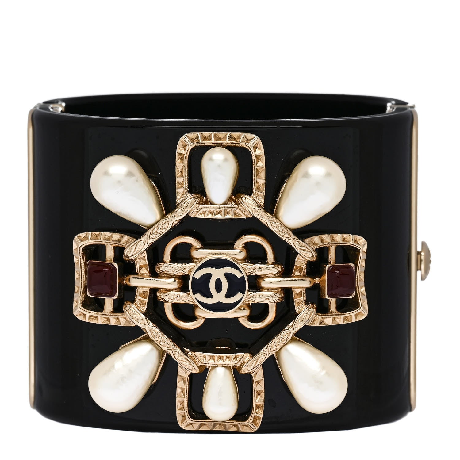 Chanel Resin Pearl Enamel CC Cabochon Cuff  Black Multicolor 1 of 4
