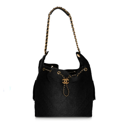 Chanel Washed Denim Quilted Medium Chanel 25 Handbag Black 1 of 12