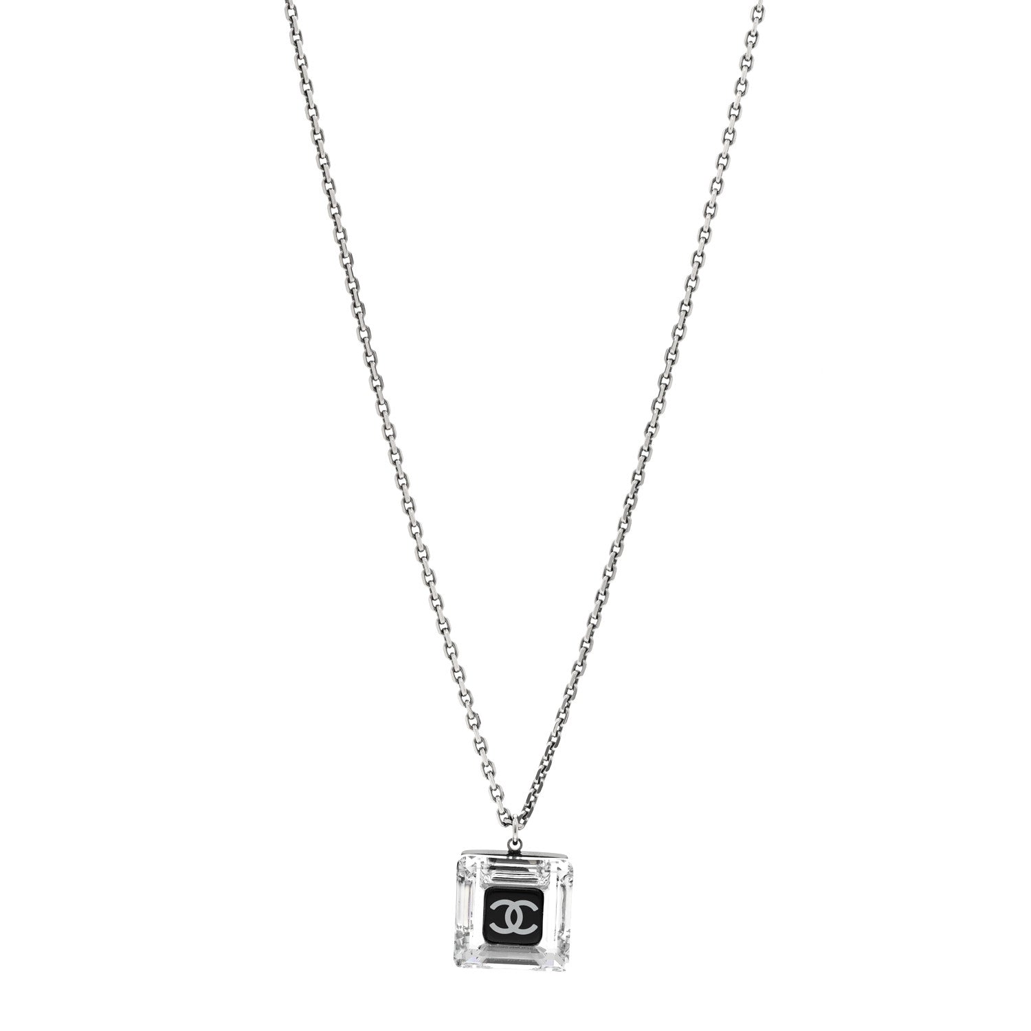 Chanel Resin Strass Geometric Square CC Necklace Black 1 of 6