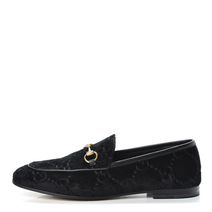 Gucci Velvet GG Monogram Horsebit Womens Jordaan Loafers 38.5 Black 1 of 14