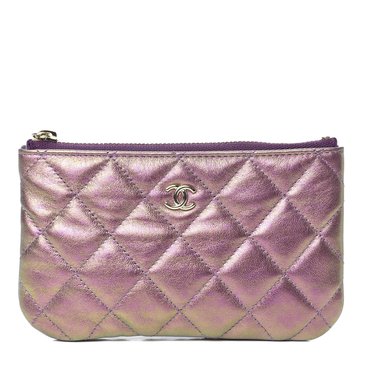 Chanel Iridescent Lambskin Quilted Small Cosmetic Case Purple 1 of 8