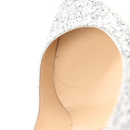 Jimmy Choo Coarse Glitter Fabric Pointy Toe Aza Pumps 36.5 Silver 10 of 17