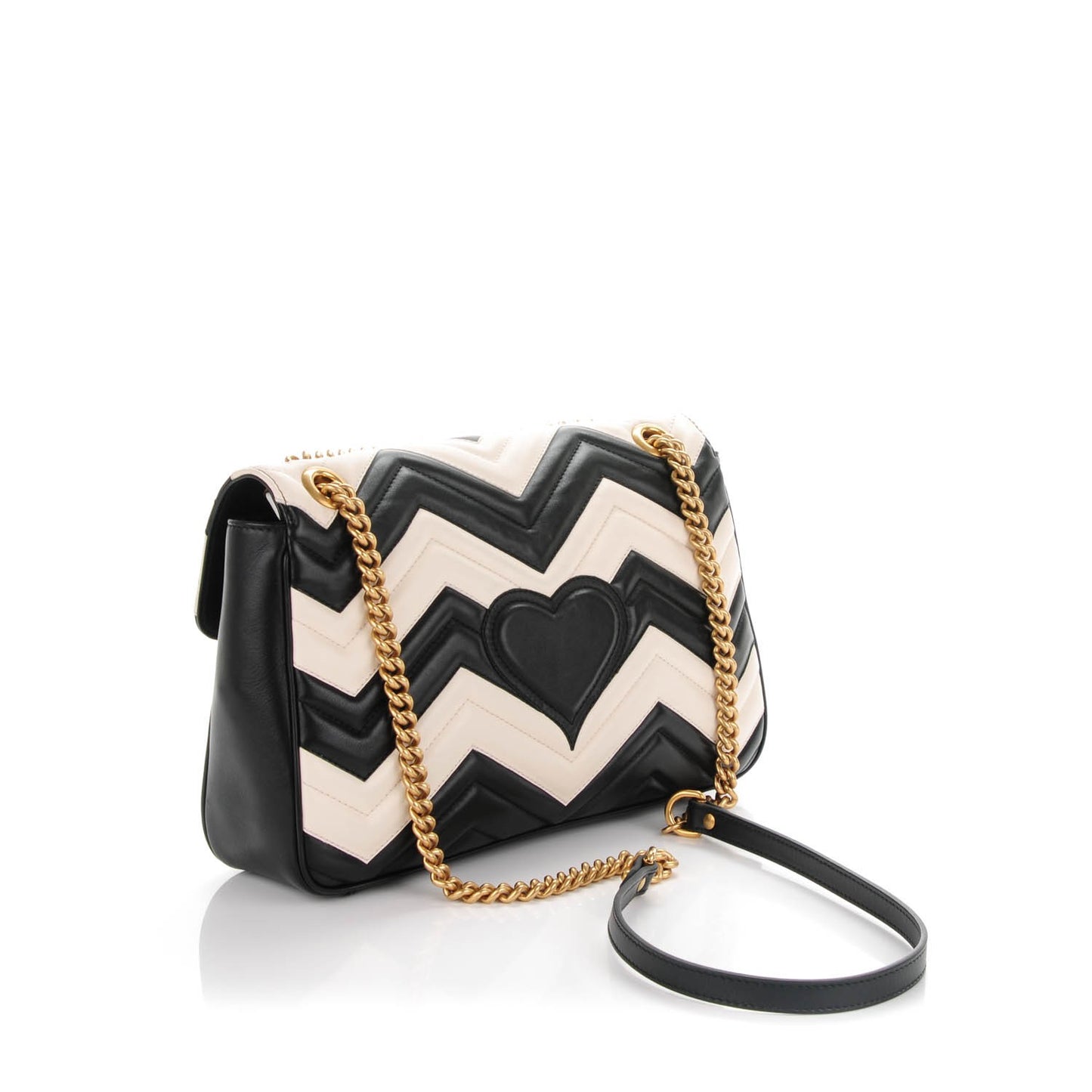 Calfskin Matelasse Medium GG Marmont Shoulder Bag Black White