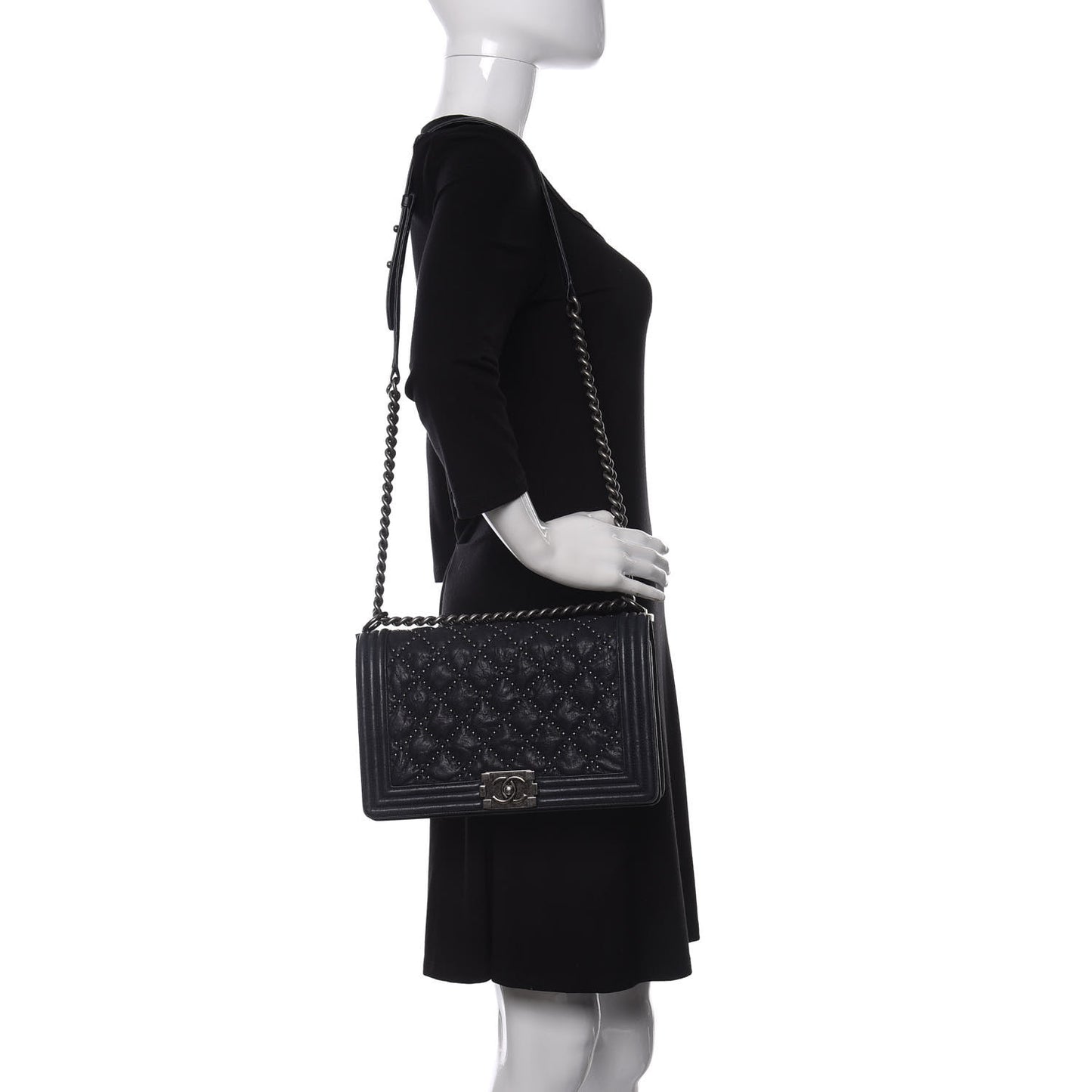 Crumpled Lambskin New Medium Studded Boy Flap Navy