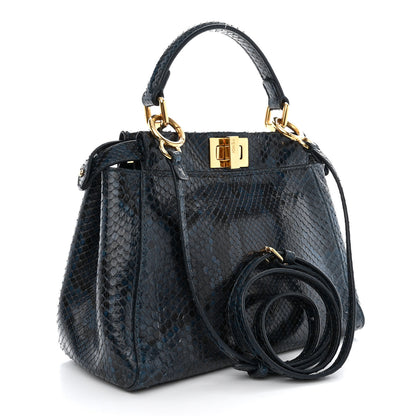 Fendi Python Shiny Nappa Mini Peekaboo Iconic Satchel Blue Jeans 3 of 11