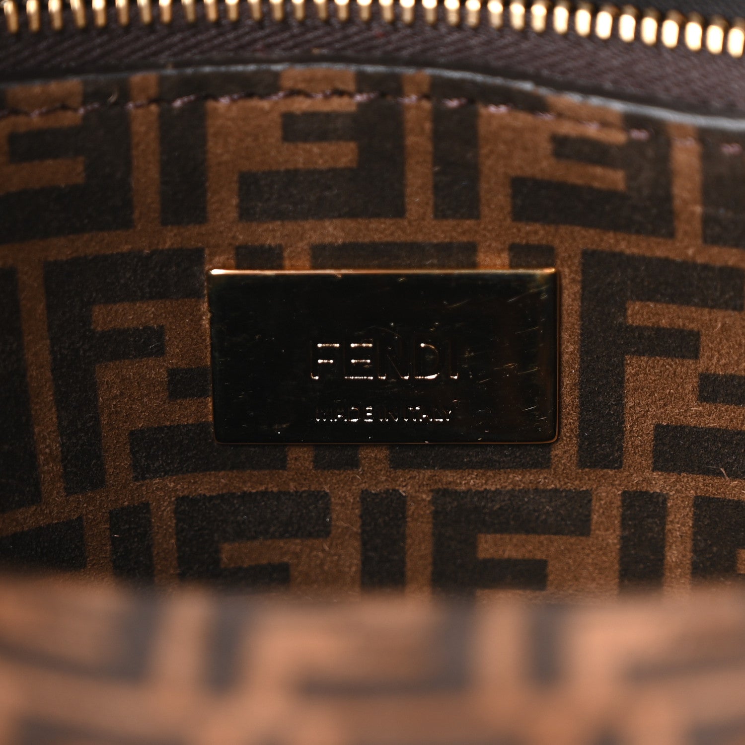 Fendi Vitello Seta Suede FF Mini Peekaboo Iconic Satchel Uovo Sigaro Marrone 6 of 9