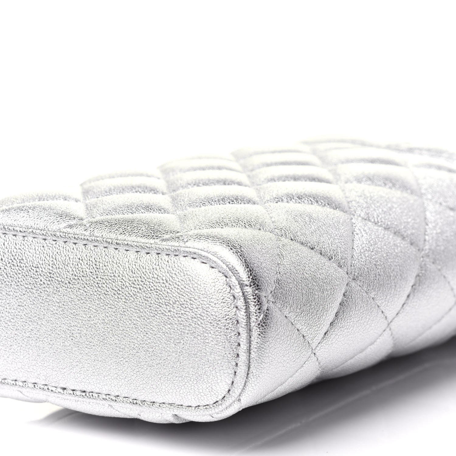 Chanel Metallic Lambskin Quilted Phone Holder With Chain Silver 9 of 12