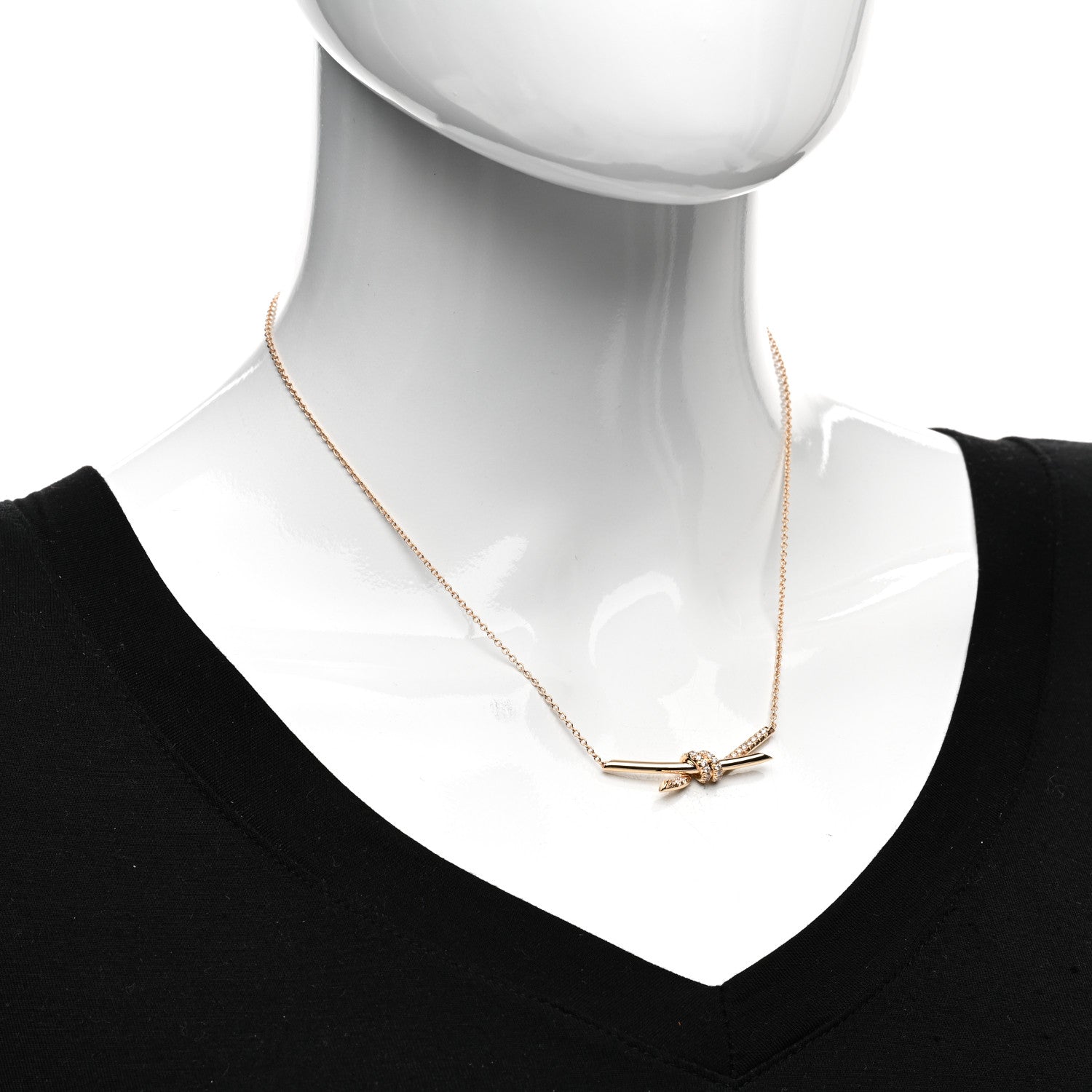 Tiffany 18K Rose Gold Diamond Knot Necklace 2 of 4
