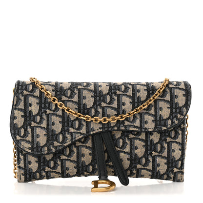 Christian Dior Oblique Saddle Chain Long Wallet Blue 1 of 15