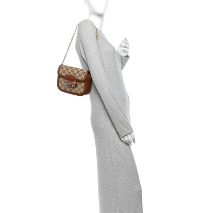 Gucci New Canvas Charisma Calfskin Crystal GG Monogram Mini Horsebit 1955 Shoulder Bag Camel Ebony 2 of 10
