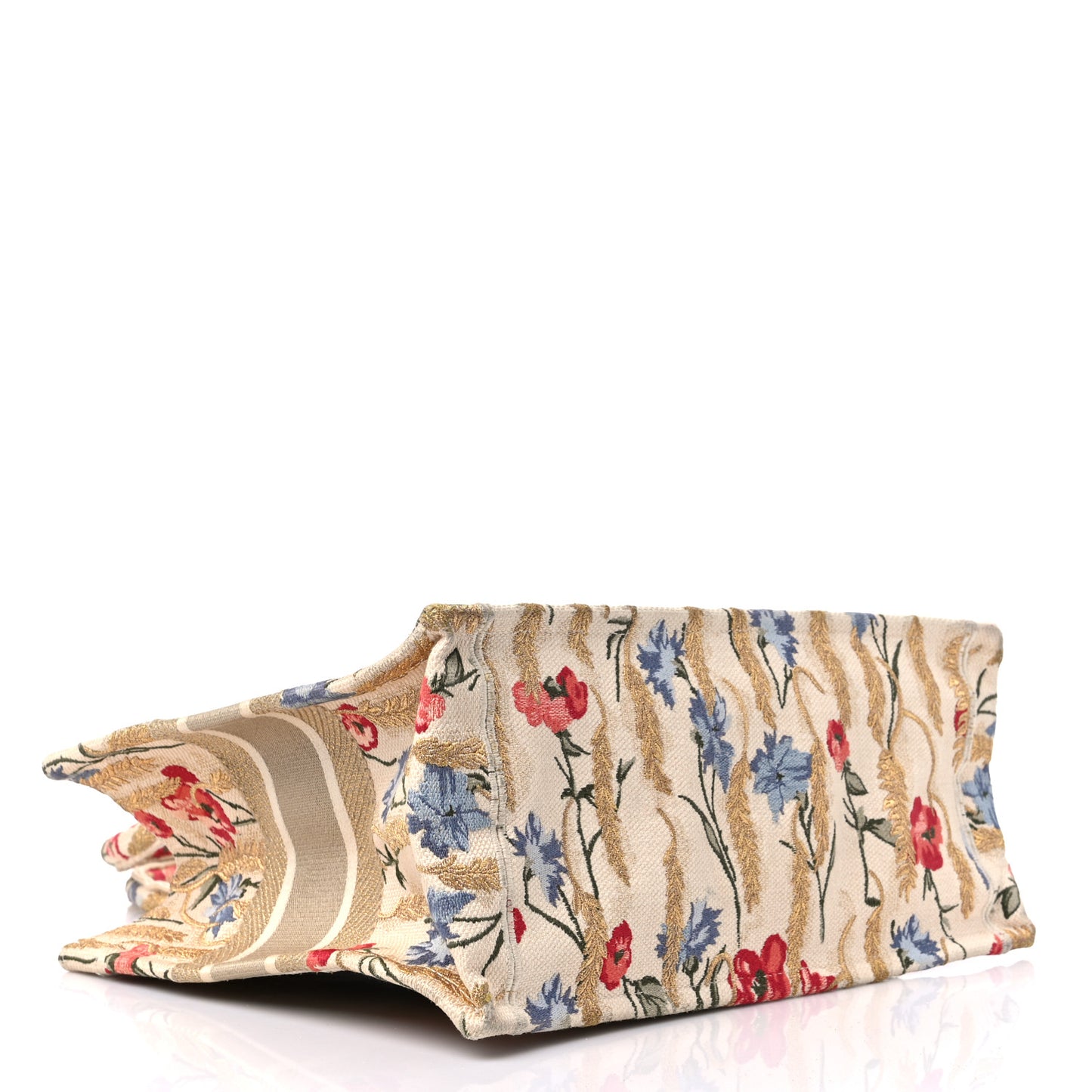 Canvas Embroidered Medium Hibiscus Book Tote Beige Multicolor