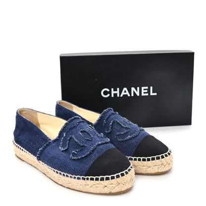 Chanel Denim Toile CC Espadrilles 37 Navy Black 10 of 10