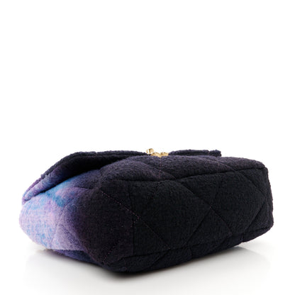 Chanel Wool Tweed Quilted Large Chanel 19 Flap Purple Black Blue 4 of 10