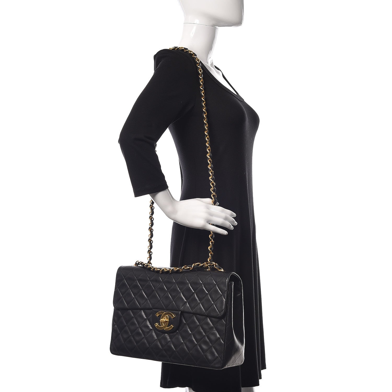 Chanel Lambskin Quilted XL Jumbo Single Flap Black 2 of 15