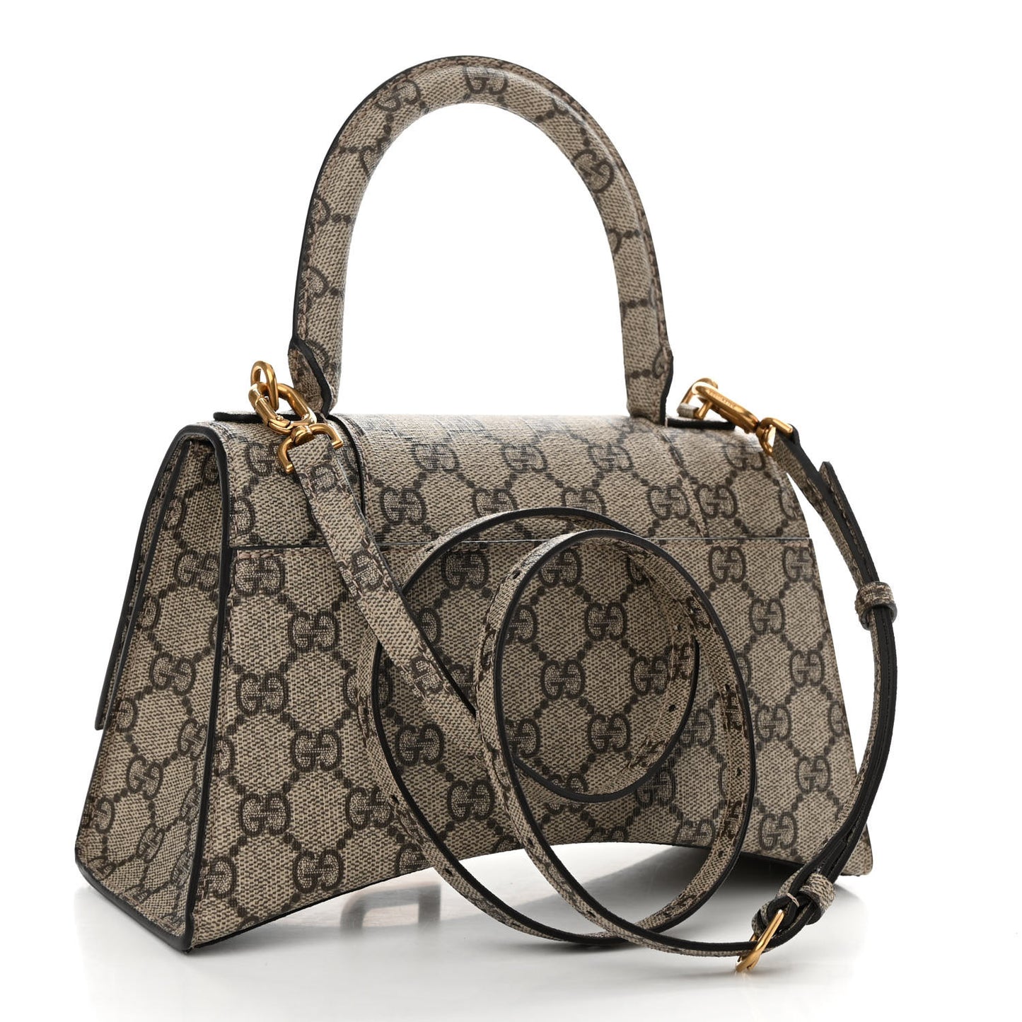 X GUCCI GG Supreme Monogram Small Hourglass Top Handle Bag Beige Ebony