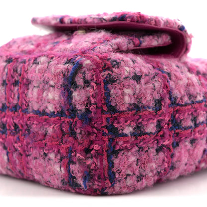 Chanel Tweed Quilted CC Mini Classic Backpack Fuchsia Navy 10 of 12
